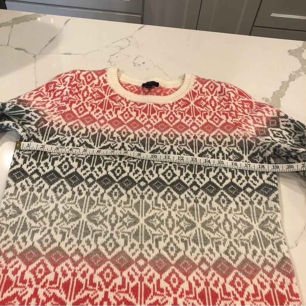 Talbots Petites M Grey Orange Faire Isle Lambswool Blend Ski Sweater Granny core